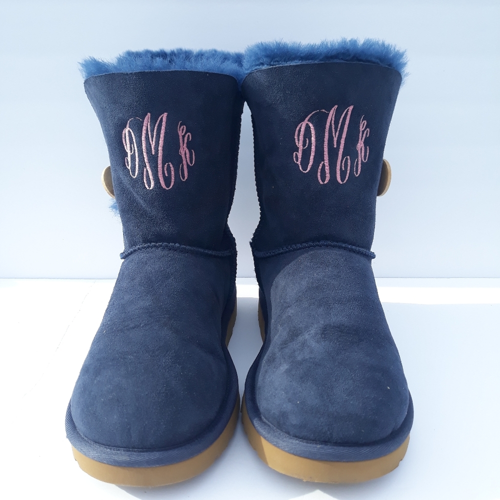 Ugg Navy blue monogrammed boots. Size 8.